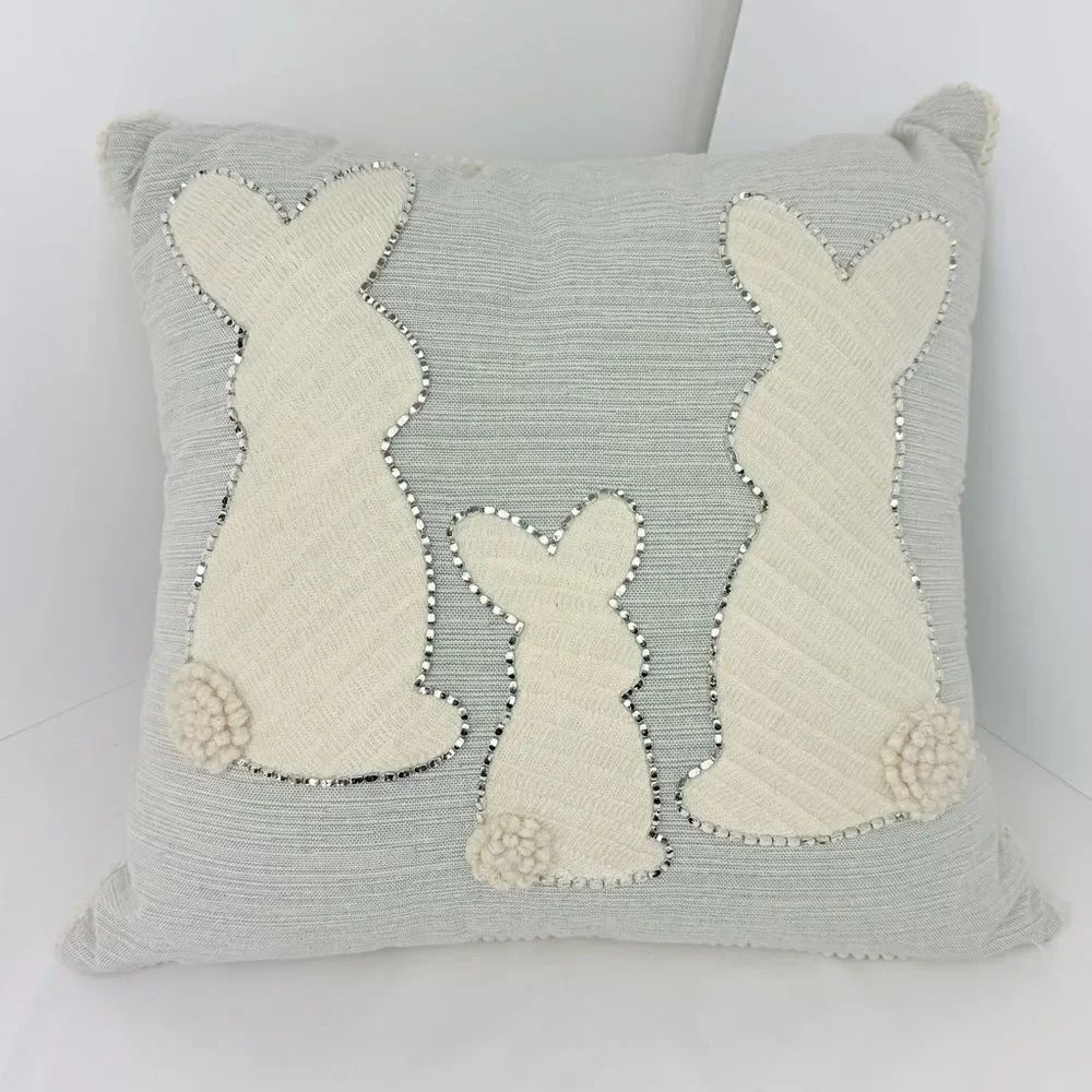 Spring Gatherings Three Bunny Light Blue Textured Seasonal Easter Accent Pillow